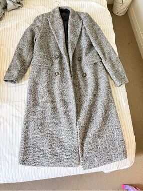Dynamite Gray Herringbone Double-Breasted Pea Coat S women used twice